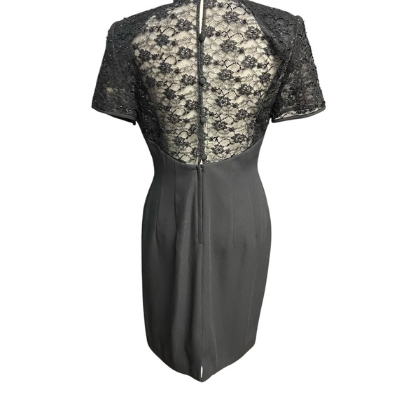 Donna Morgan Sheath Cocktail Dress Size 6P Black Sheer Lace Back High Neck Party - Picture 3 of 12